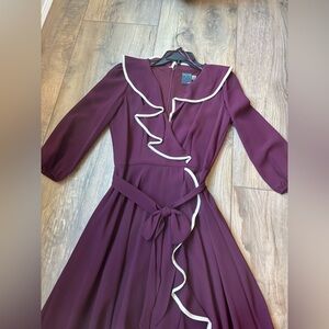 Gabby Skye Plum Long Sleeve Dress with Ruffle Trim size 12